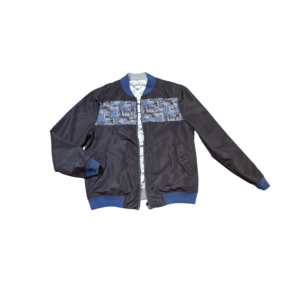 Robert Graham Reversible Bomber Jacket XL Black Blue White Abstract Print Golf - Picture 2 of 10